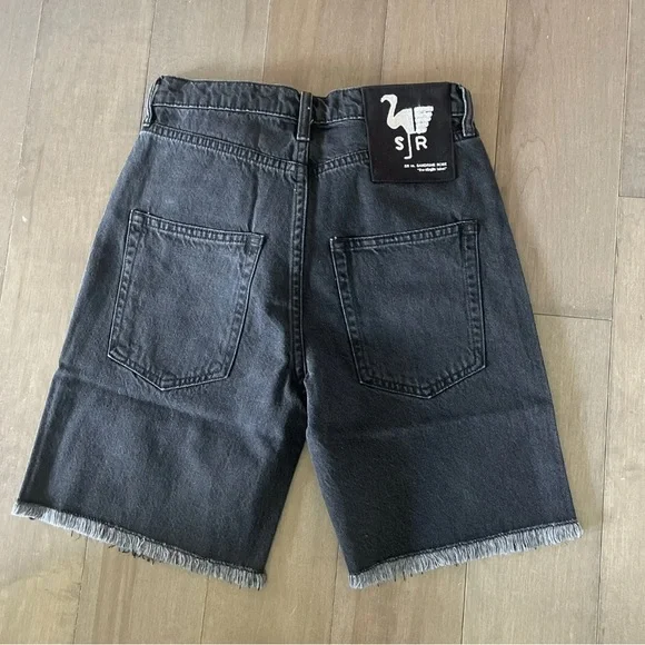 SR vs Sandrine Rose Black Denim Raw Hem Bermuda Shorts - Picture 2 of 7